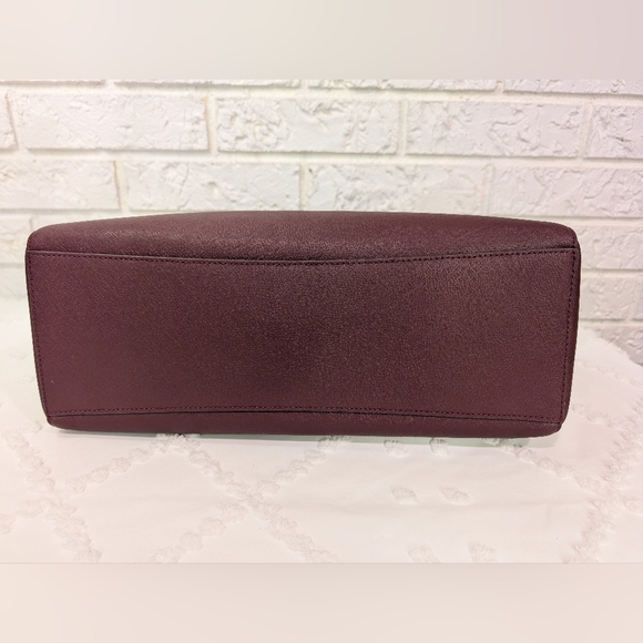 Tory Burch Robinson Leather Tote dust Bag Purse Wine/Burgundy Gold Large Space - Picture 6 of 16